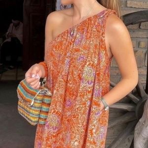 NWT ZARA Printed Asymmetric Dress Orange M